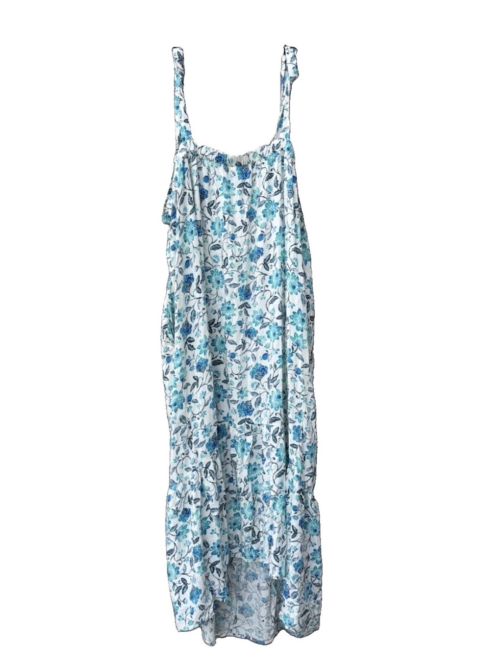 Old Navy Plus Size 3x Midi Swing Dress Blue Teal Floral On White Tie-Back Pocket